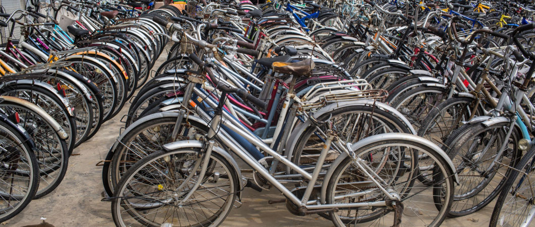 donated bicycles in a drop off location