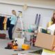 family organizing items for garage sale