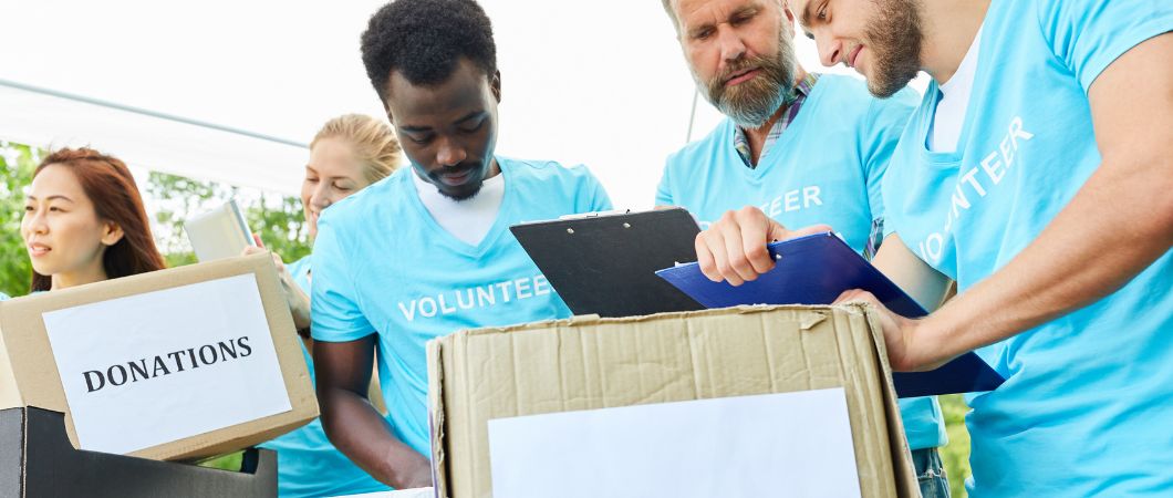 volunteers organizing collected donations