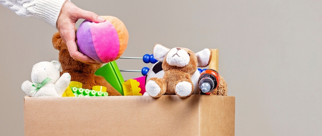 donation box filled with toys and games